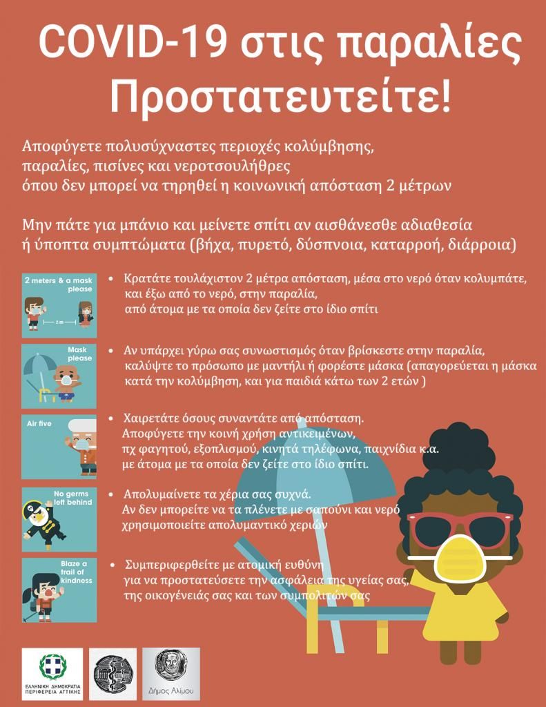 Έντυπο σχετικά με την προστασία από τον κορωνοϊο θα μοιράζεται στις παραλίες του Αλίμου